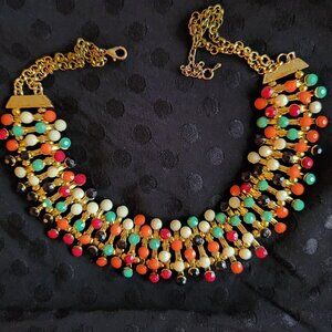 Vintage Multicolor Gold-Tone Metal Statement Necklace